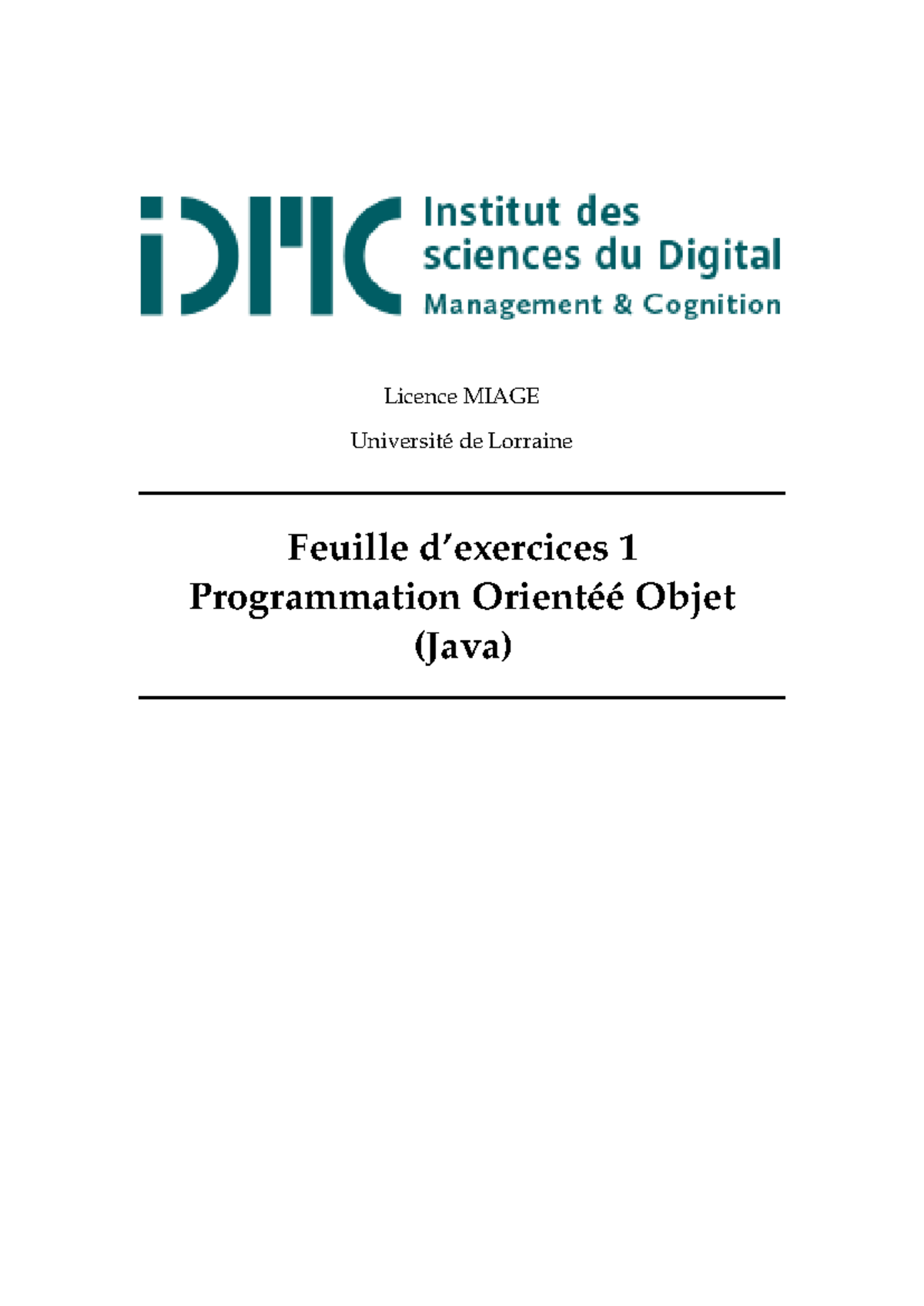 TD1 - Programmation Java Orientée Objet - Licence MIAGE Université de ...