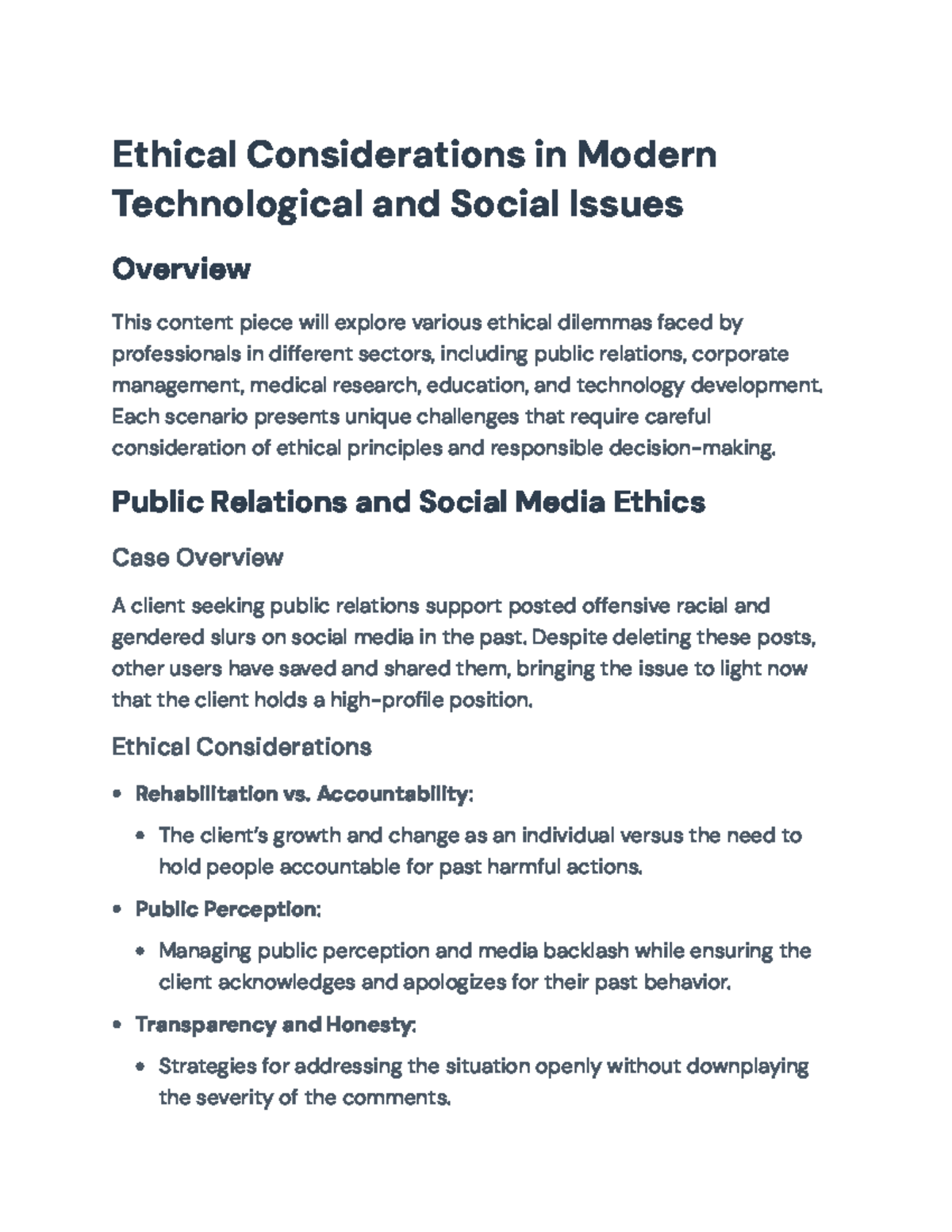 Ethical Considerations in Tech & Social Issues Overview (Course Code ...