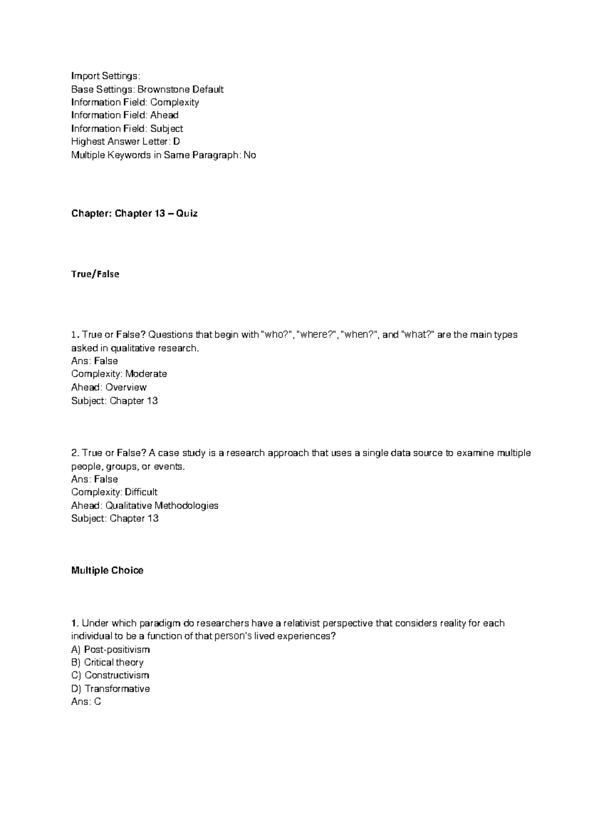 Chapter 13 Quiz: Qualitative Research Methods (Course Code: 2023) - Studocu