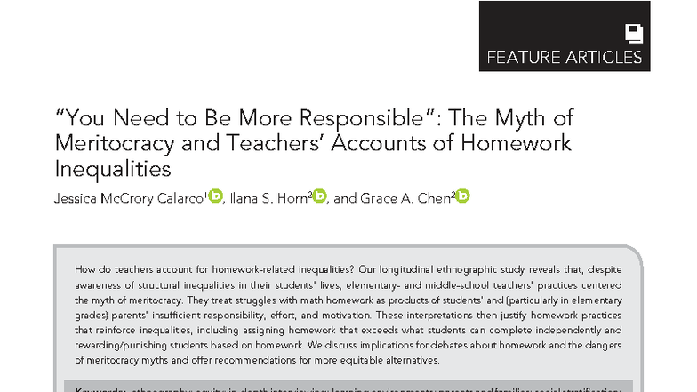 The Myth of Meritocracy: Homework Inequalities in Educational Research ...