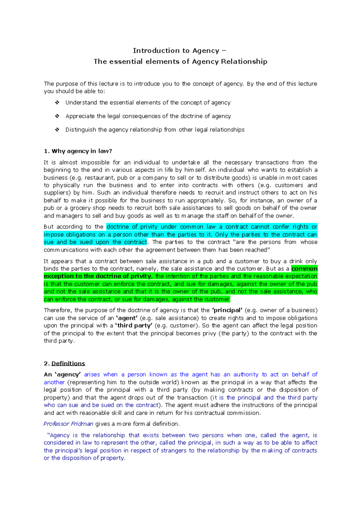 Introduction to Agency - By the end of this lecture you should be able ...