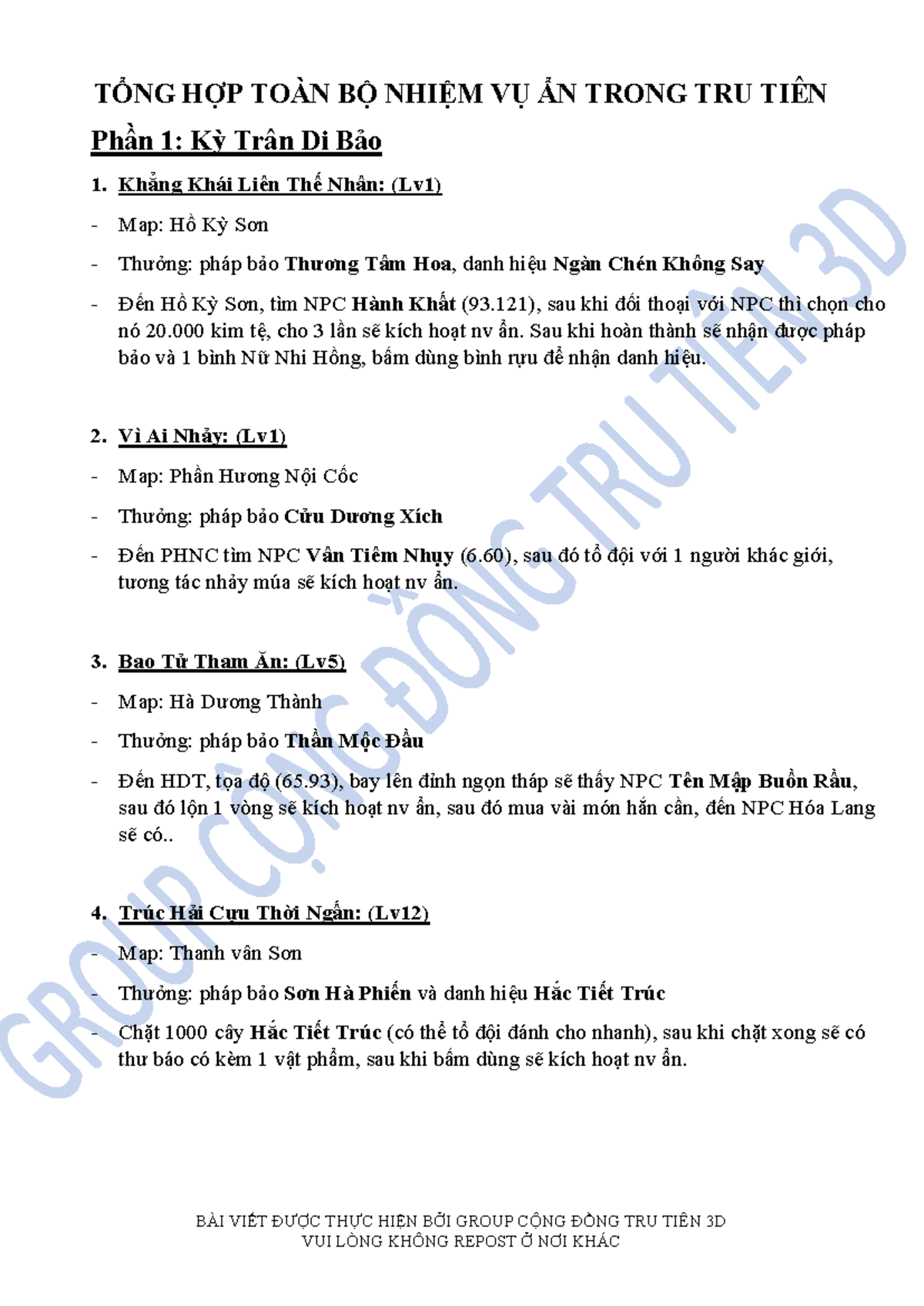 Tổng Hợp Nhiệm Vụ Ẩn Trong Tru Tiên 3D - Hướng Dẫn Chi Tiết - Document Preview