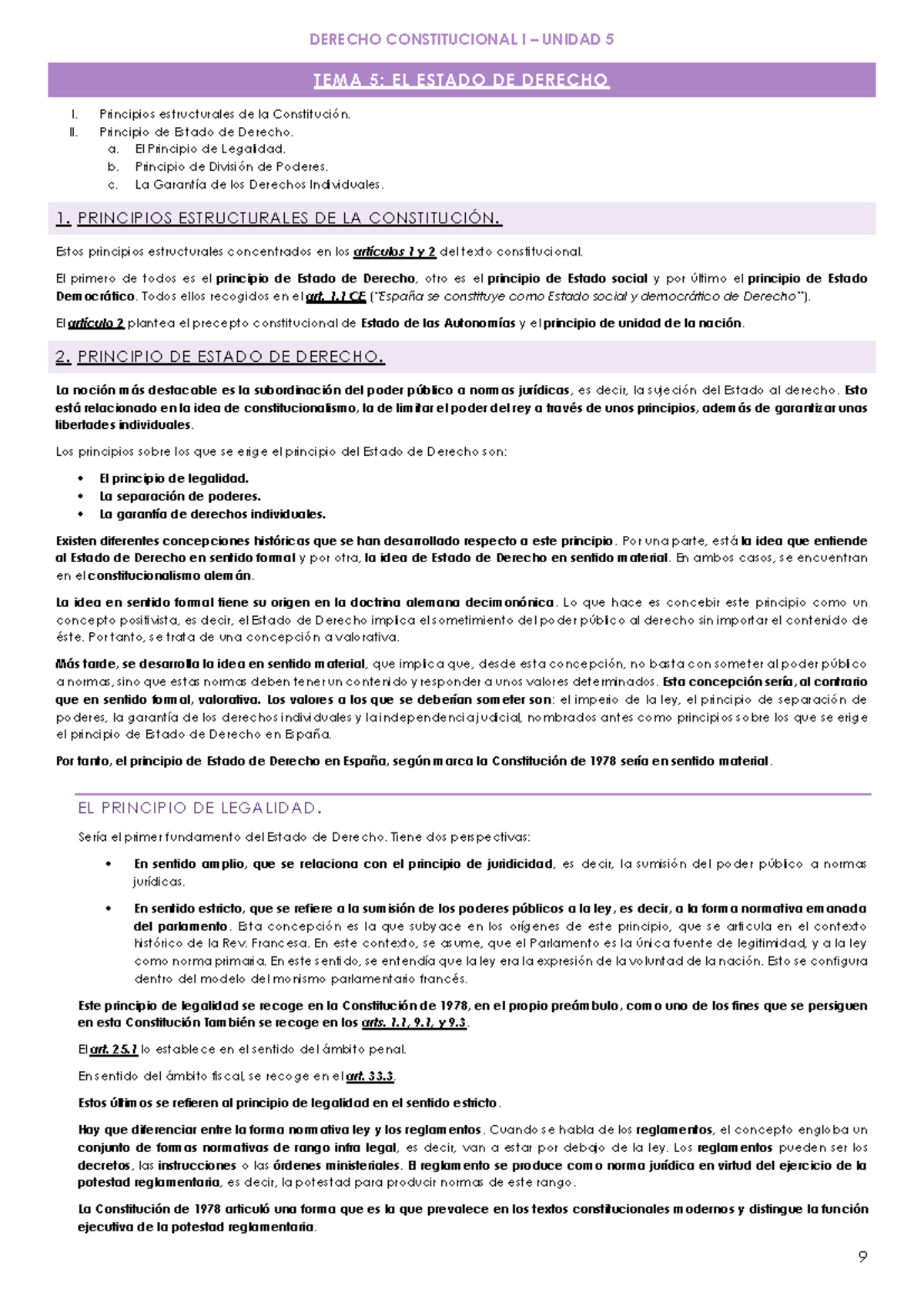 DERECHO CONSTITUCIONAL I: UNIDAD 5 - EL ESTADO DE DERECHO - Studocu
