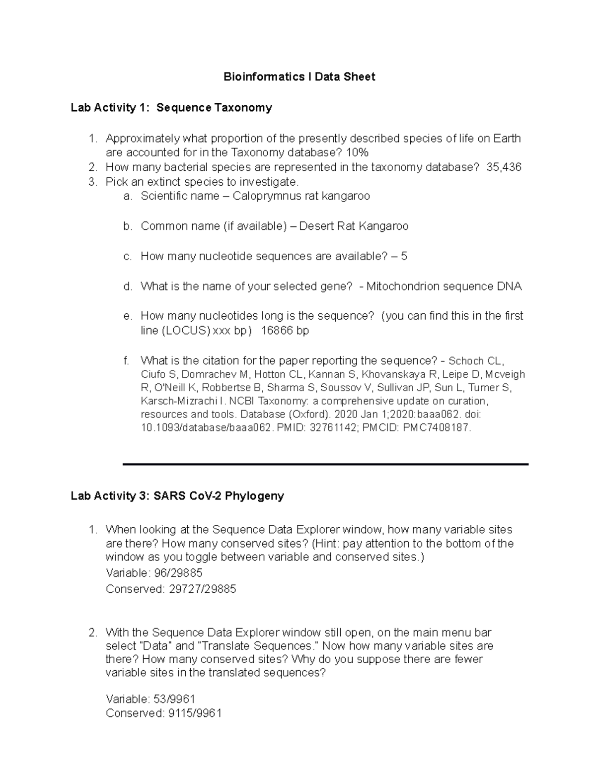 Forensic Biology Bioinformatics I Lab: Sequence Taxonomy & Phylogeny ...