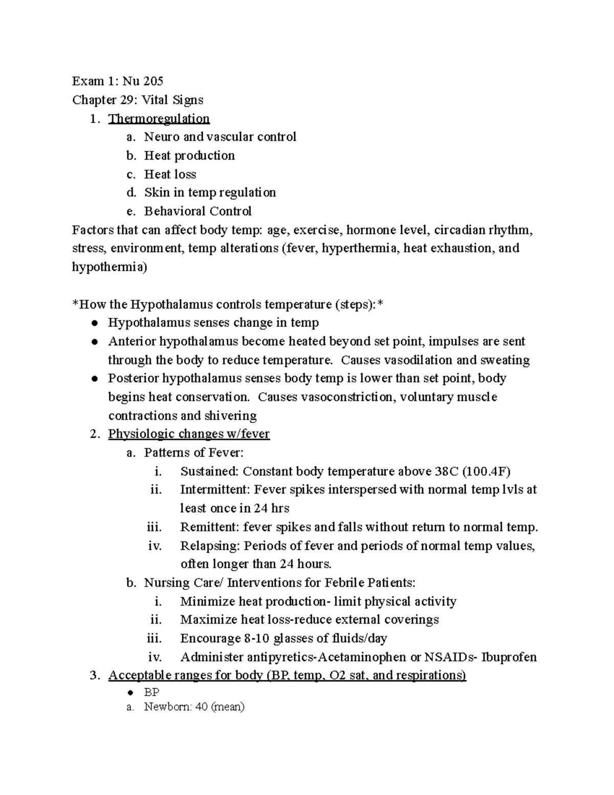 Nursing 205 Exam 1 Study Guide: Vital Signs and Nursing Theories - Studocu
