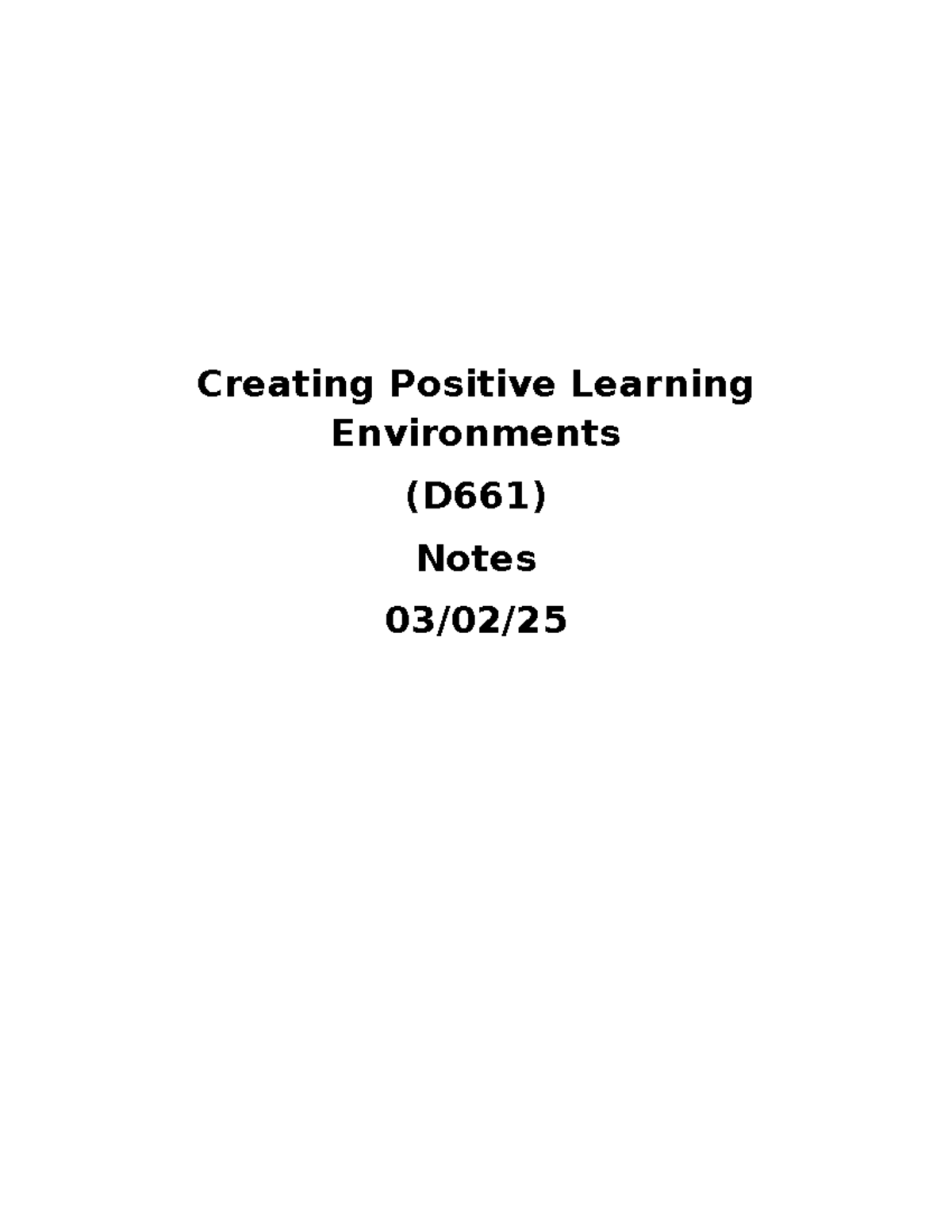 Creating Positive Learning Environments (D661) - Lesson Notes on ...