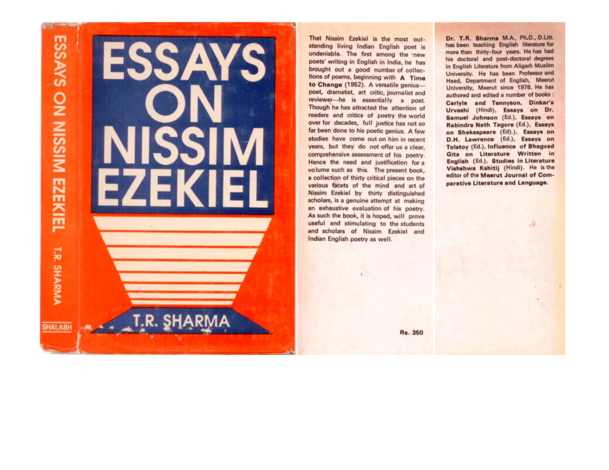 Essays on Nissim Ezekiel: A Critical Evaluation by T.R. Sharma - Studocu