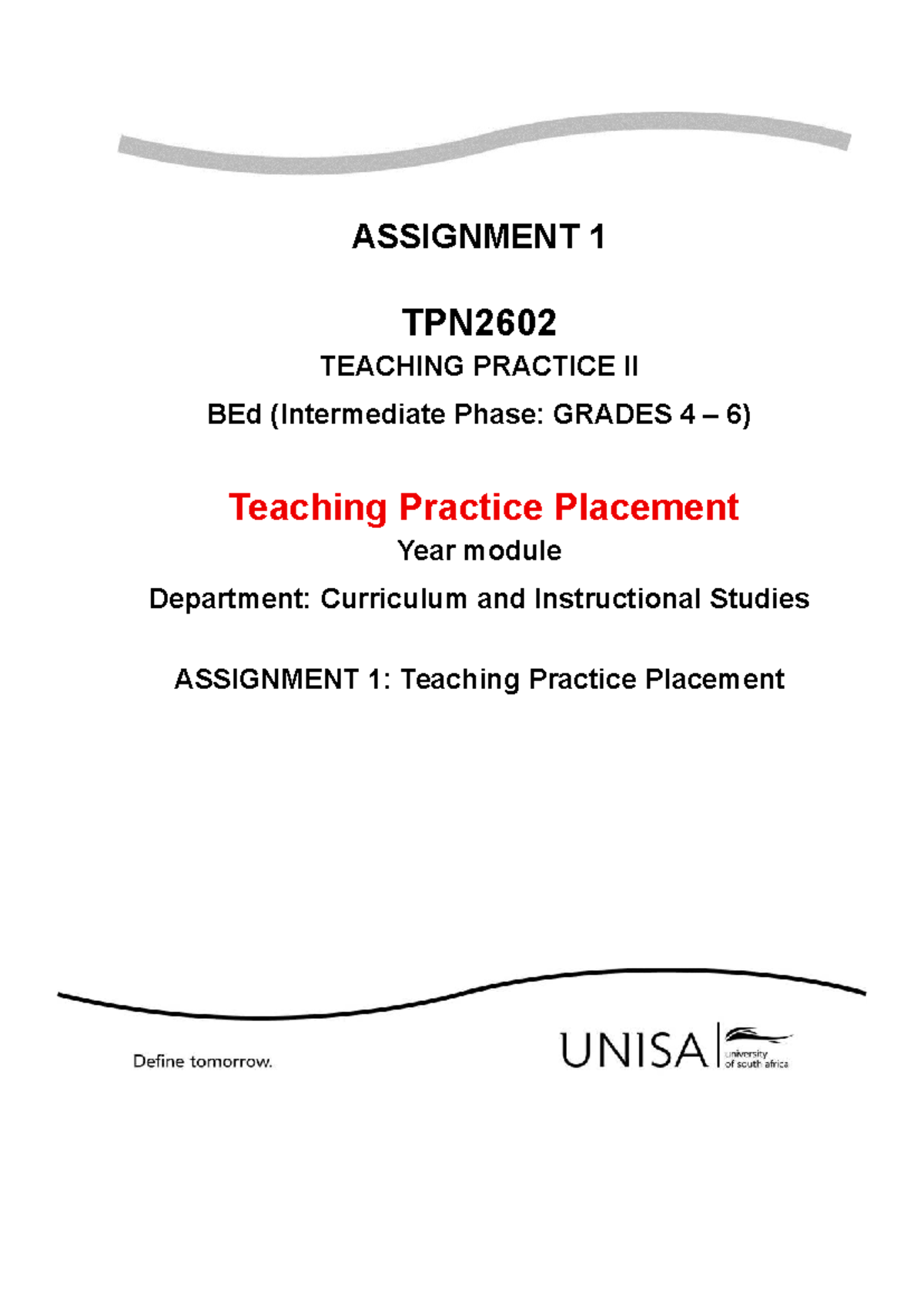 Teaching Practice Placement Assignment 1 - TPN2602 (2026) - Studocu