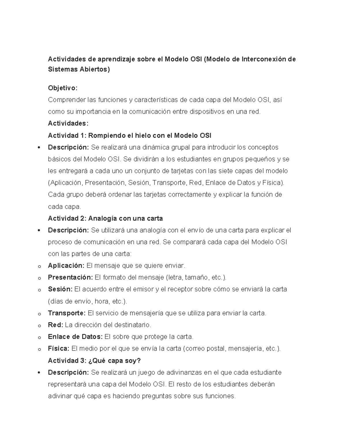 Actividades de Aprendizaje sobre el Modelo OSI - Cód. Red 101 - Studocu