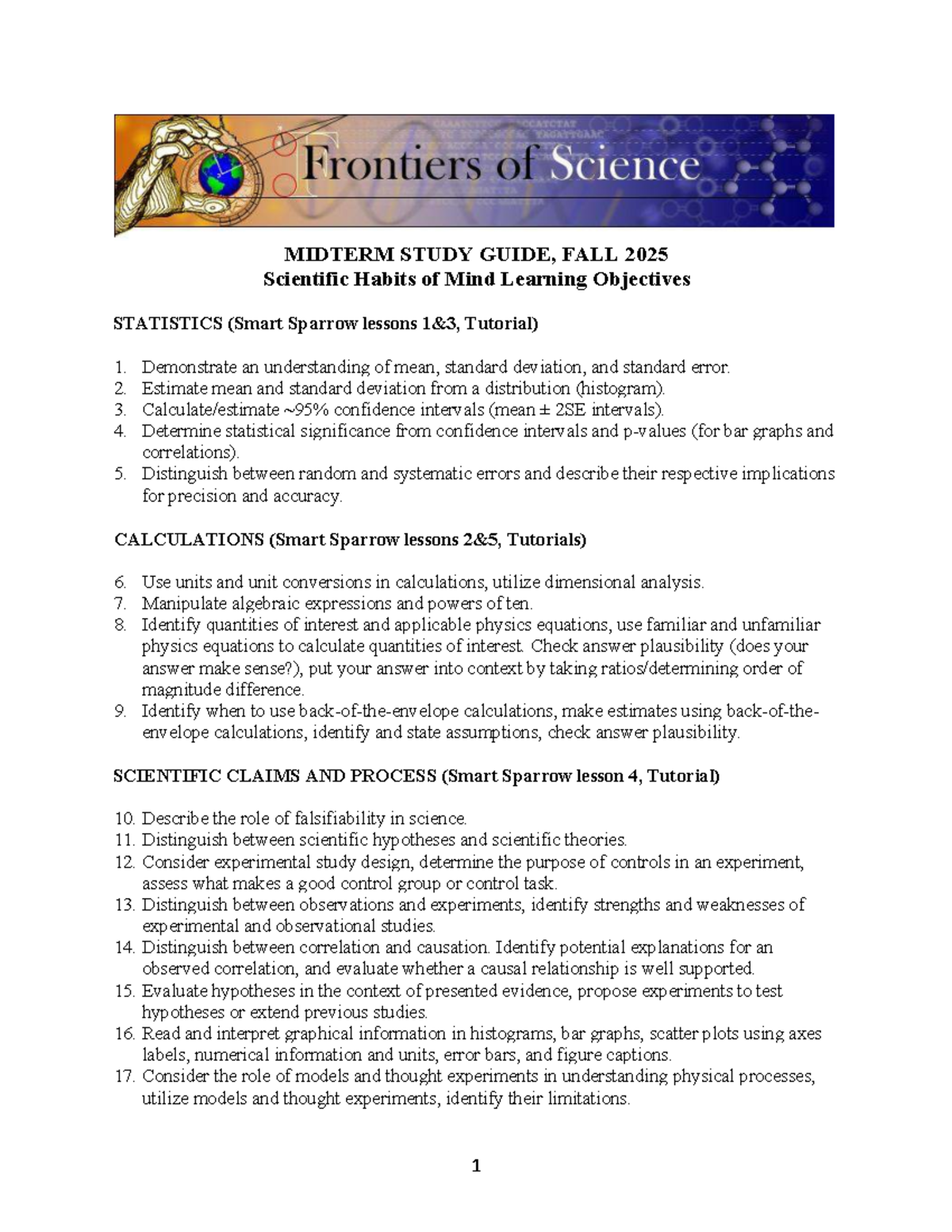 MIDTERM STUDY GUIDE, FALL 2025: STATISTICS & SCIENTIFIC CONCEPTS - Studocu