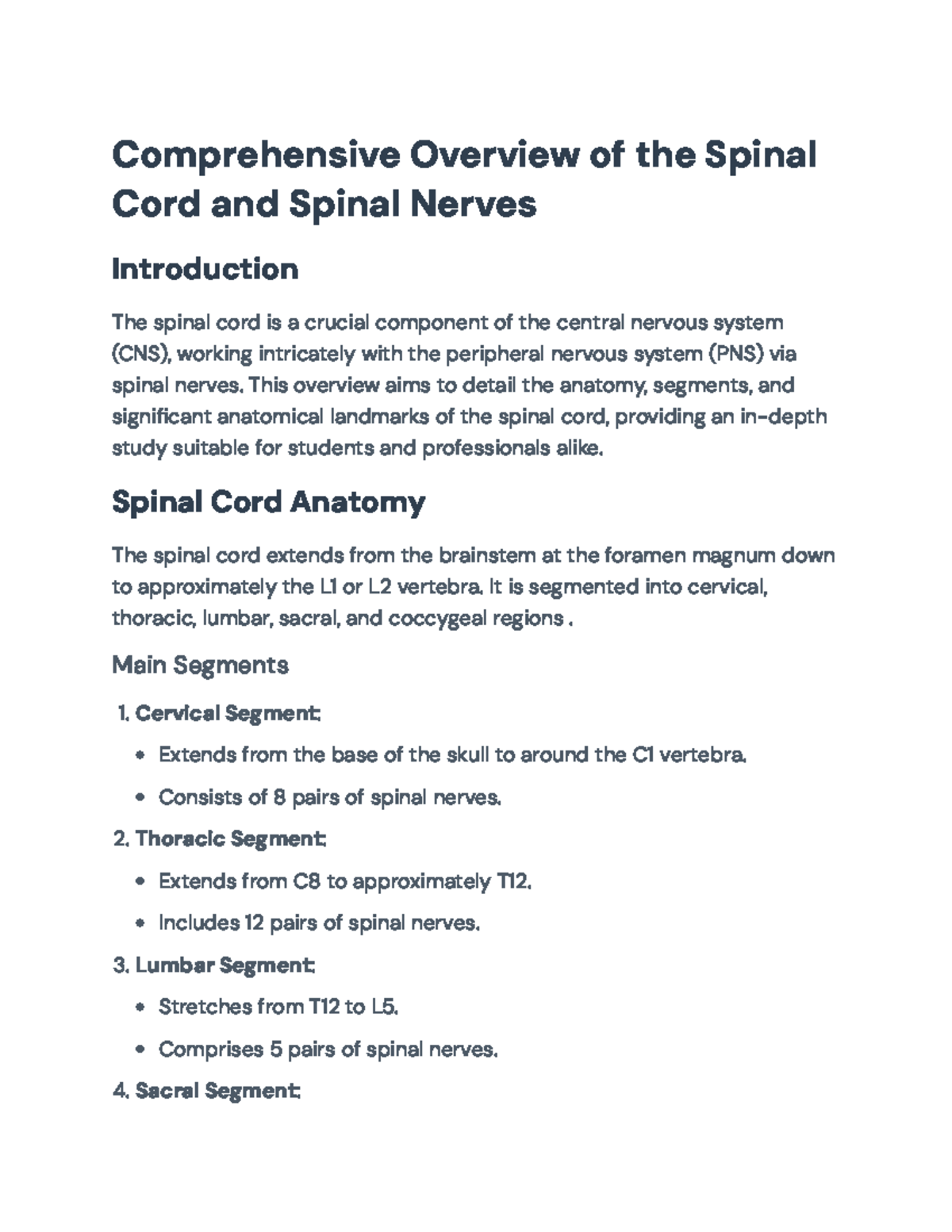 Comprehensive Overview of Spinal Cord Anatomy and Nerves (BIO101 ...