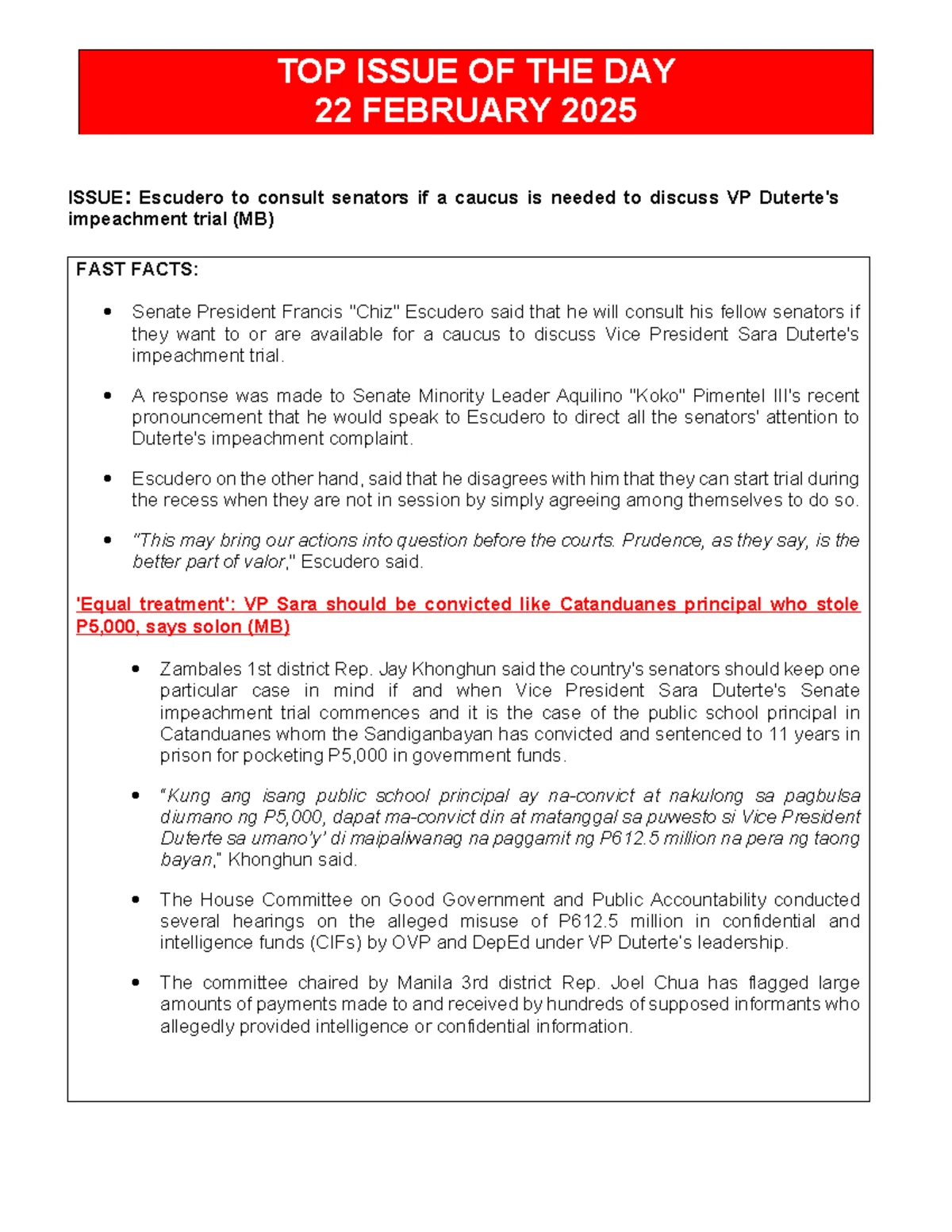 MAR 07 2025 TOP Issue OF THE DAY - ISSUE: Pinoys prefer Senate bets who ...