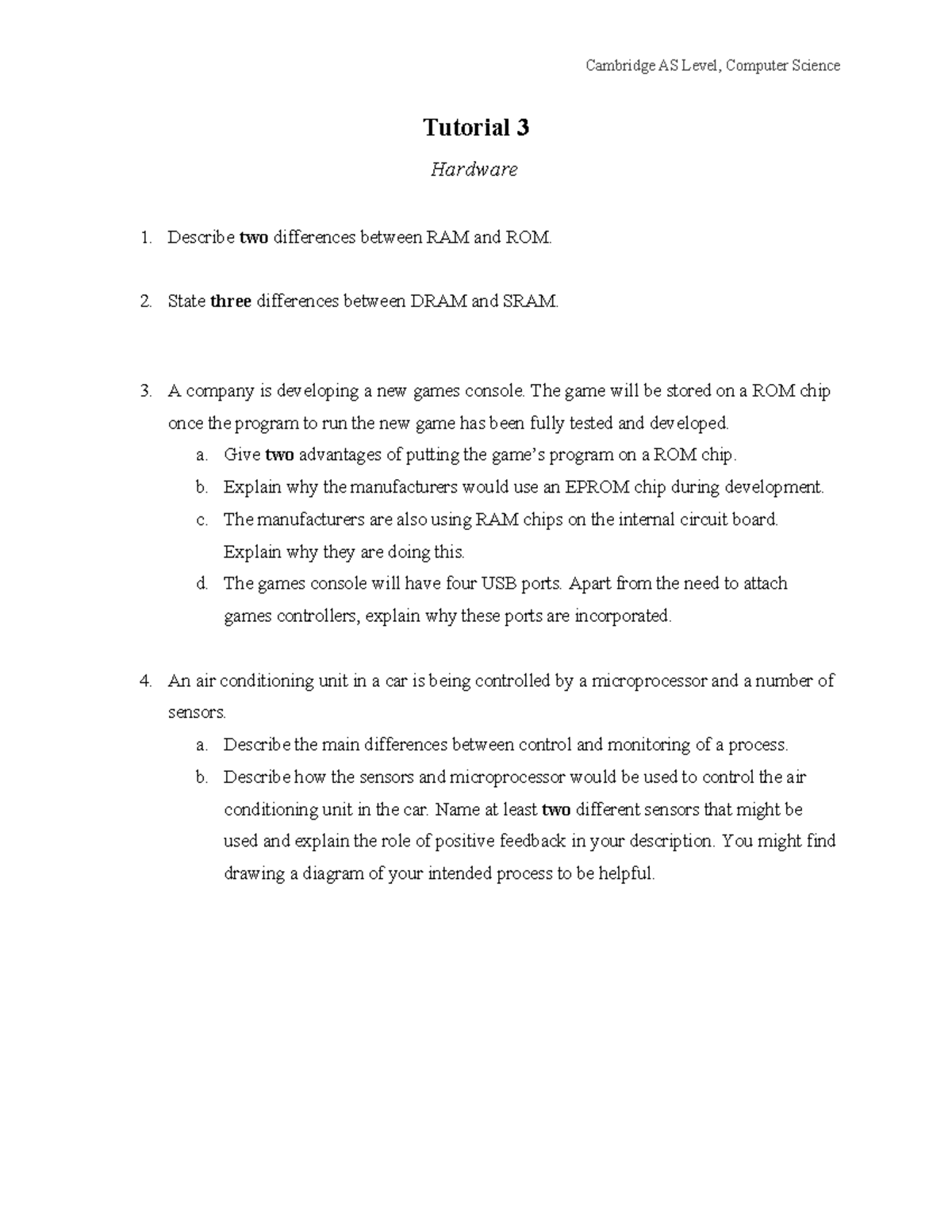 Cambridge AS Level Computer Science: Tutorial 3 - Hardware Insights ...