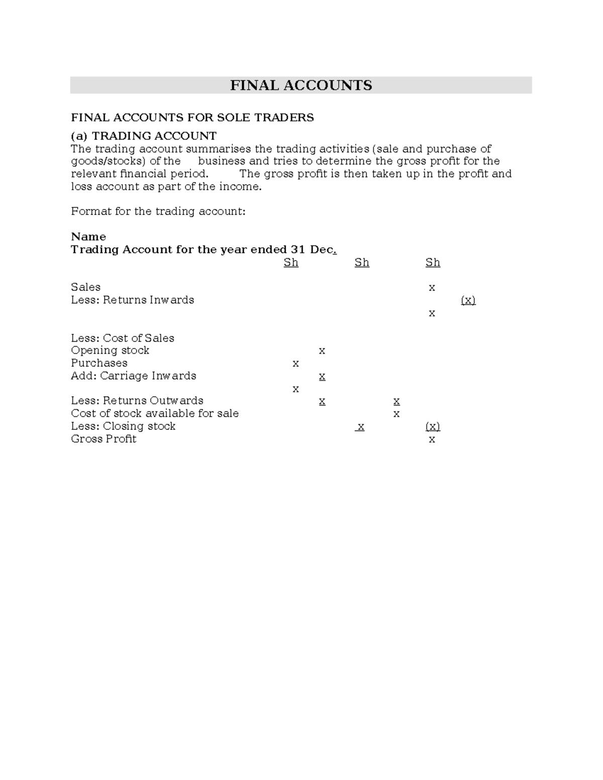 Lesson 2.1: Final Accounts for Sole Traders - Trading Account Guide ...