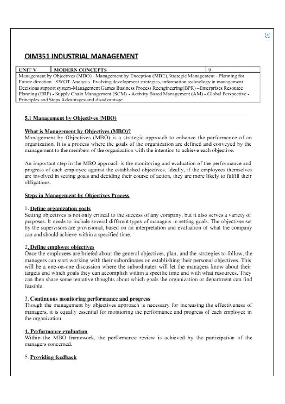OIM351 Industrial Management Unit V: Modern Concepts & Strategies - Studocu