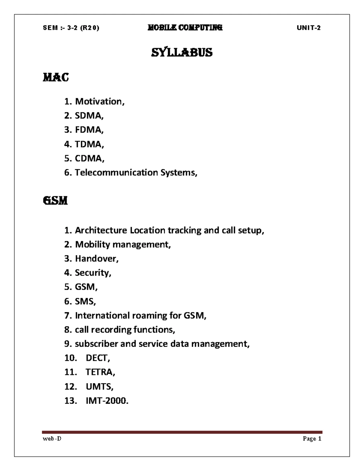 SEM (R20) Mobile Computing: Wireless LAN Syllabus Overview - Studocu