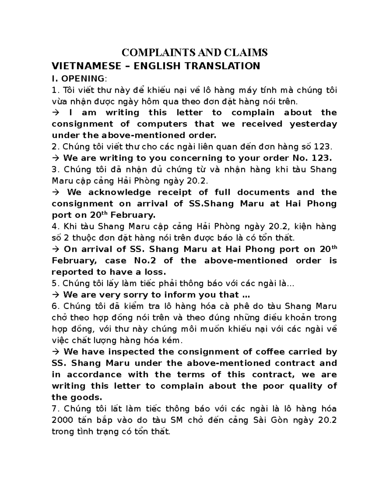 Complaints - Writing Practice - COMPLAINTS AND CLAIMS VIETNAMESE ...