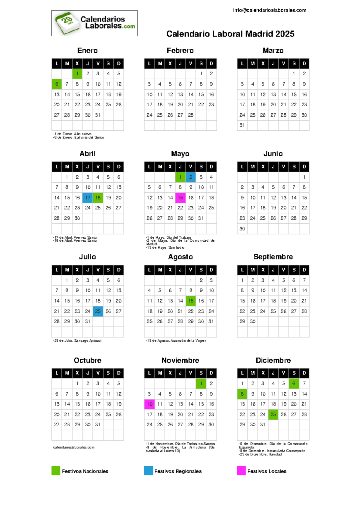2025 Calendario Laboral de Madrid: Festivos y Días Clave - Studocu