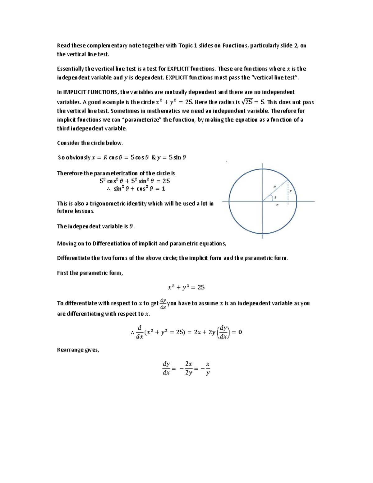 Complementary note on implicit and parametric form of a circle - Read ...