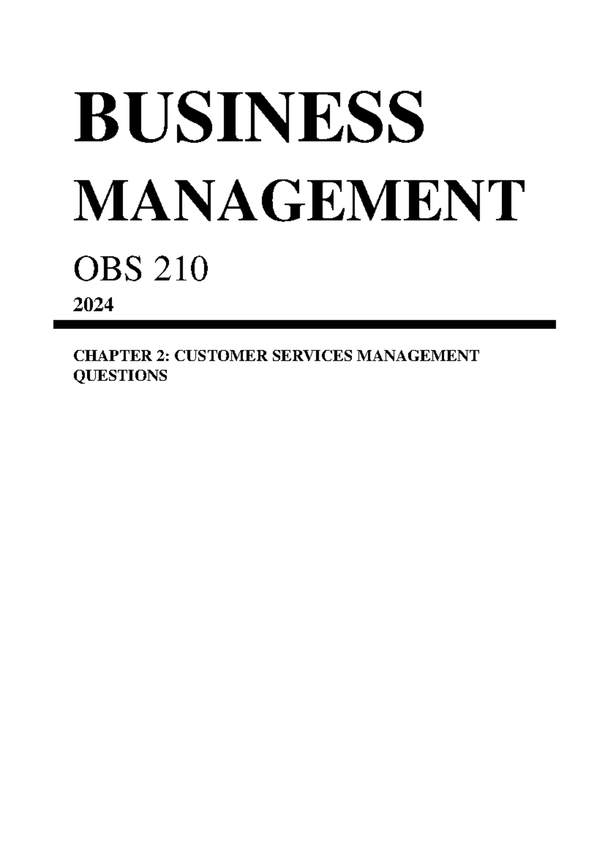 OBS 210: Chapter 2 - Customer Service Management Q&A - Studocu