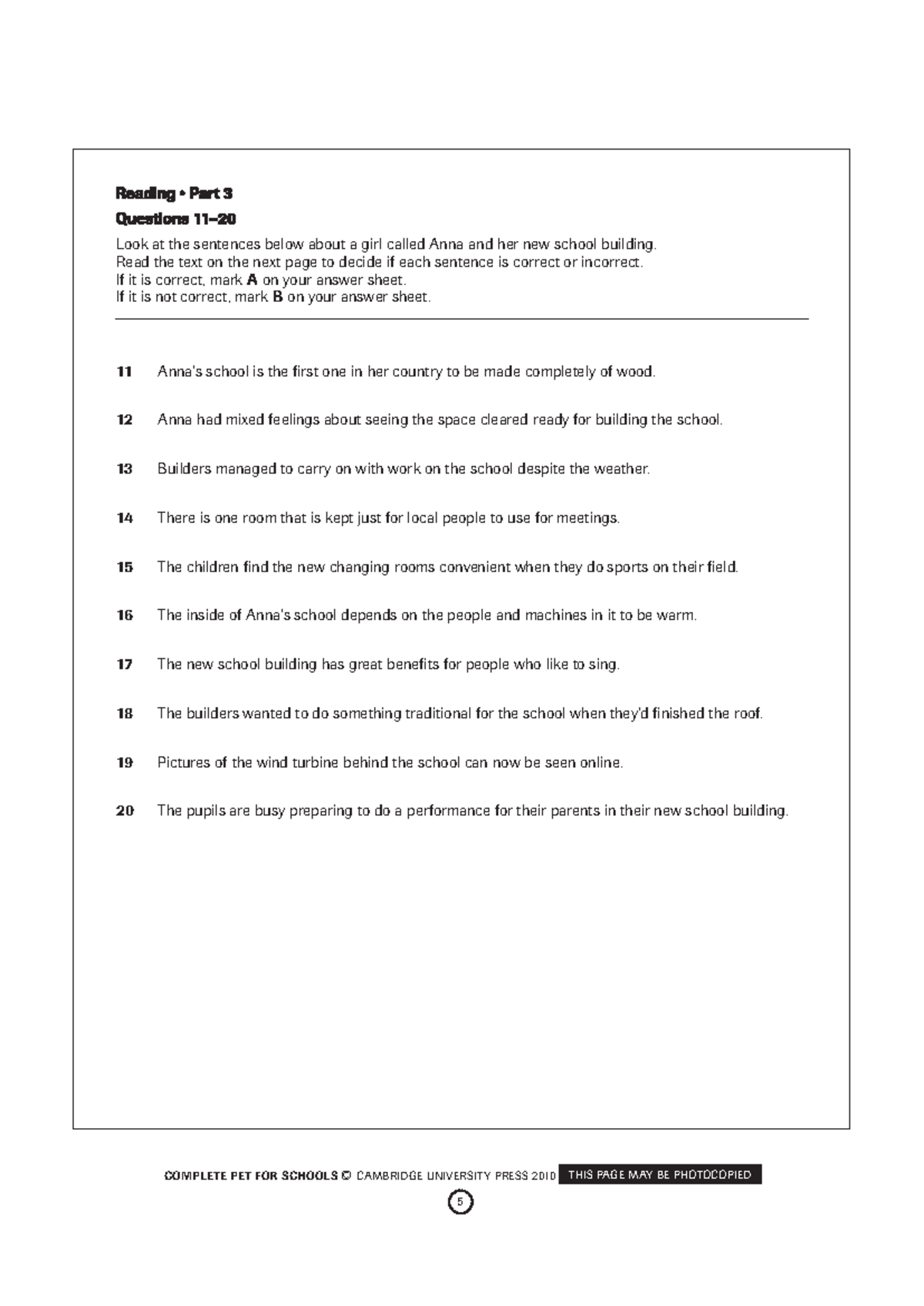 COMPLETE PET FOR SCHOOLS: Reading Practice 1 Exercise Notes - Studocu