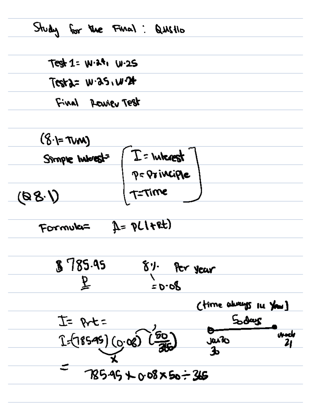 Final Review for QMS110 Test 1 & 2 - Interest Calculations and Formulas ...