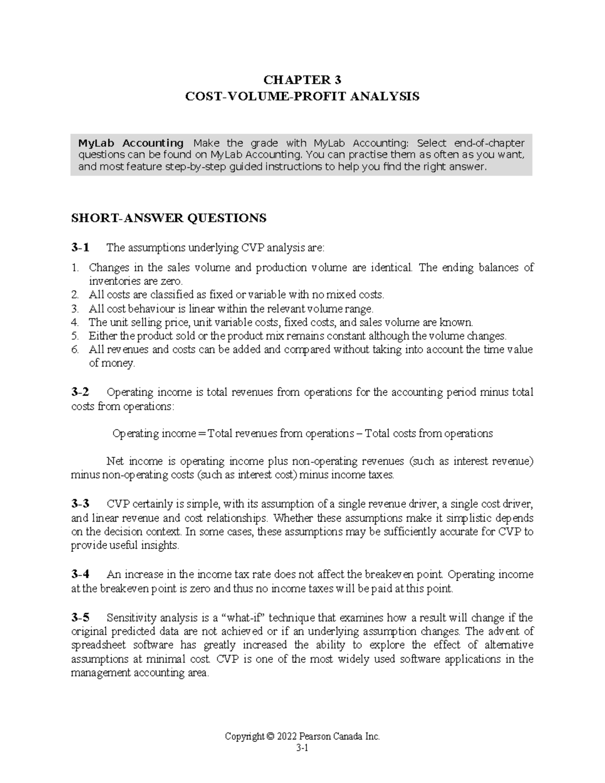 CH 3 - CVP Analysis and Operating Income Insights - Studocu