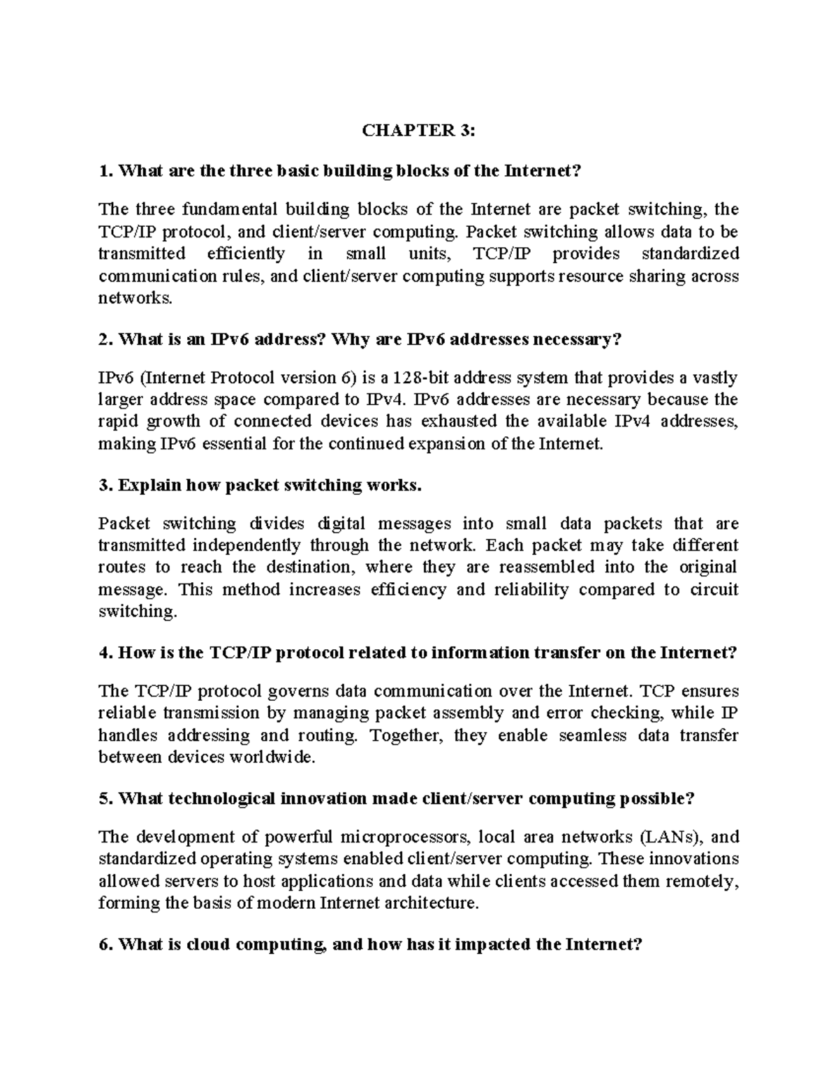 Review Questions for CHAPTER 3 & 4: Internet Fundamentals and Web ...