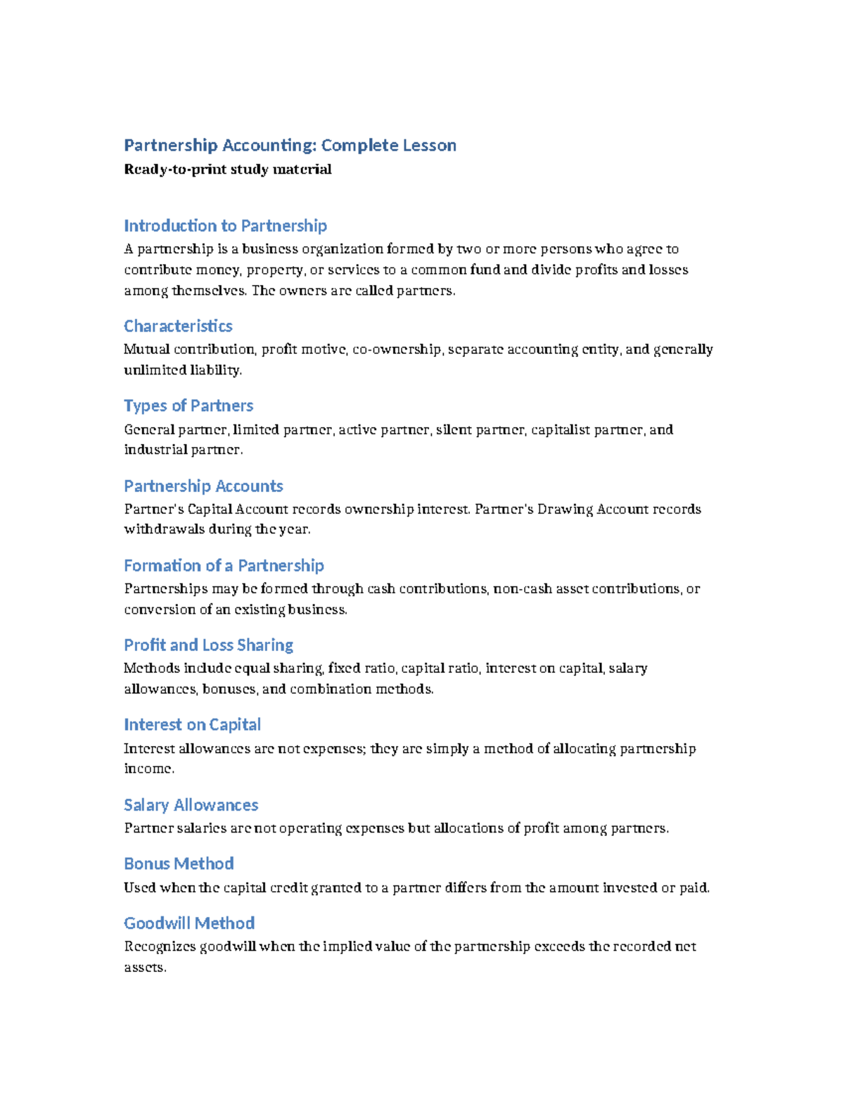 Partnership Accounting: Comprehensive Lesson Study Material - Studocu
