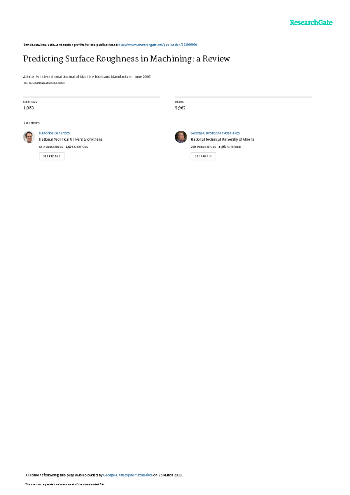 Predicting Surface Roughness in Machining a Review - See discussions ...
