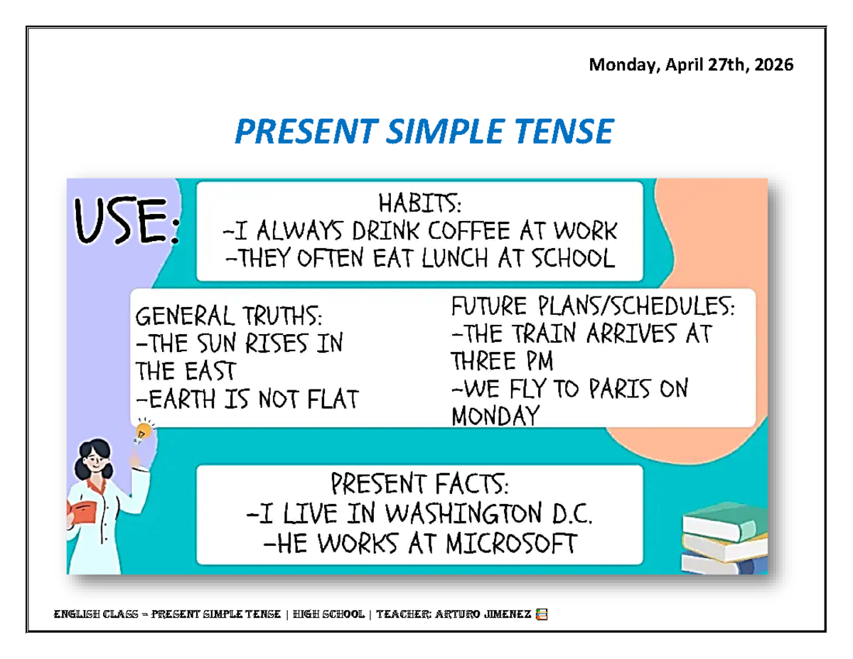 PRESENT SIMPLE TENSE Notes for English Class (HS) - Studocu