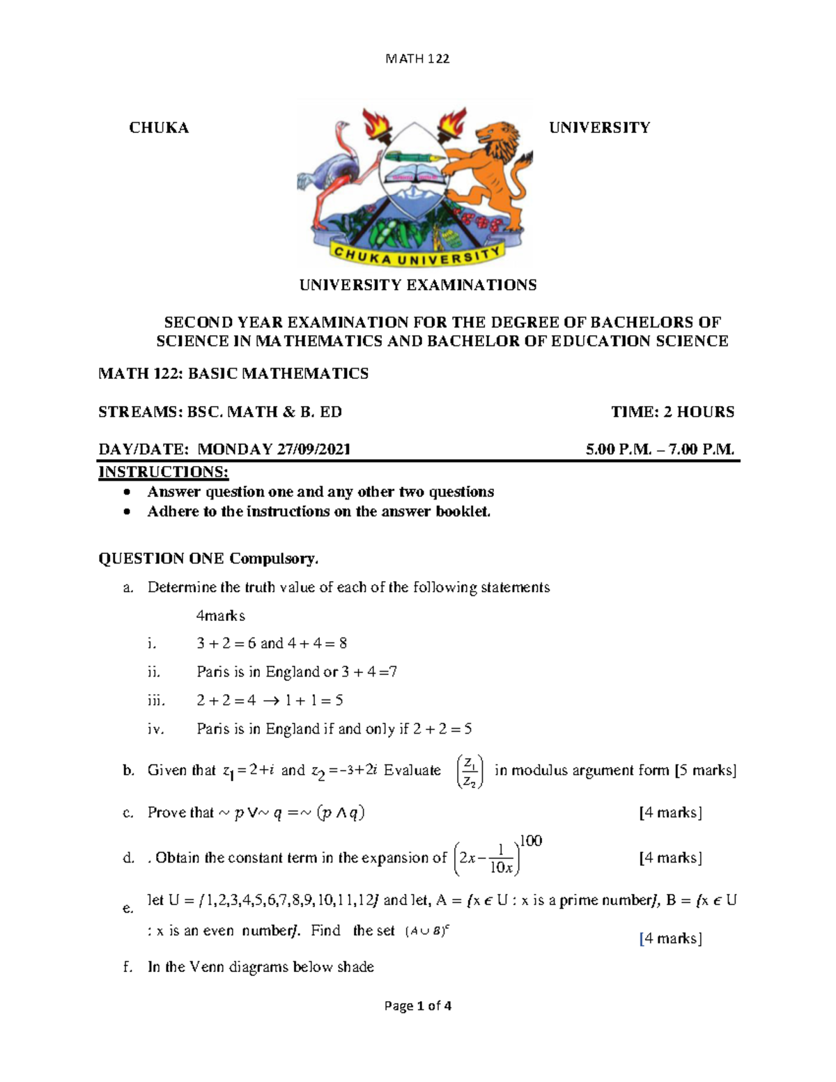 MATH 122 - Final Exam Review Notes for Basic Mathematics - Studocu