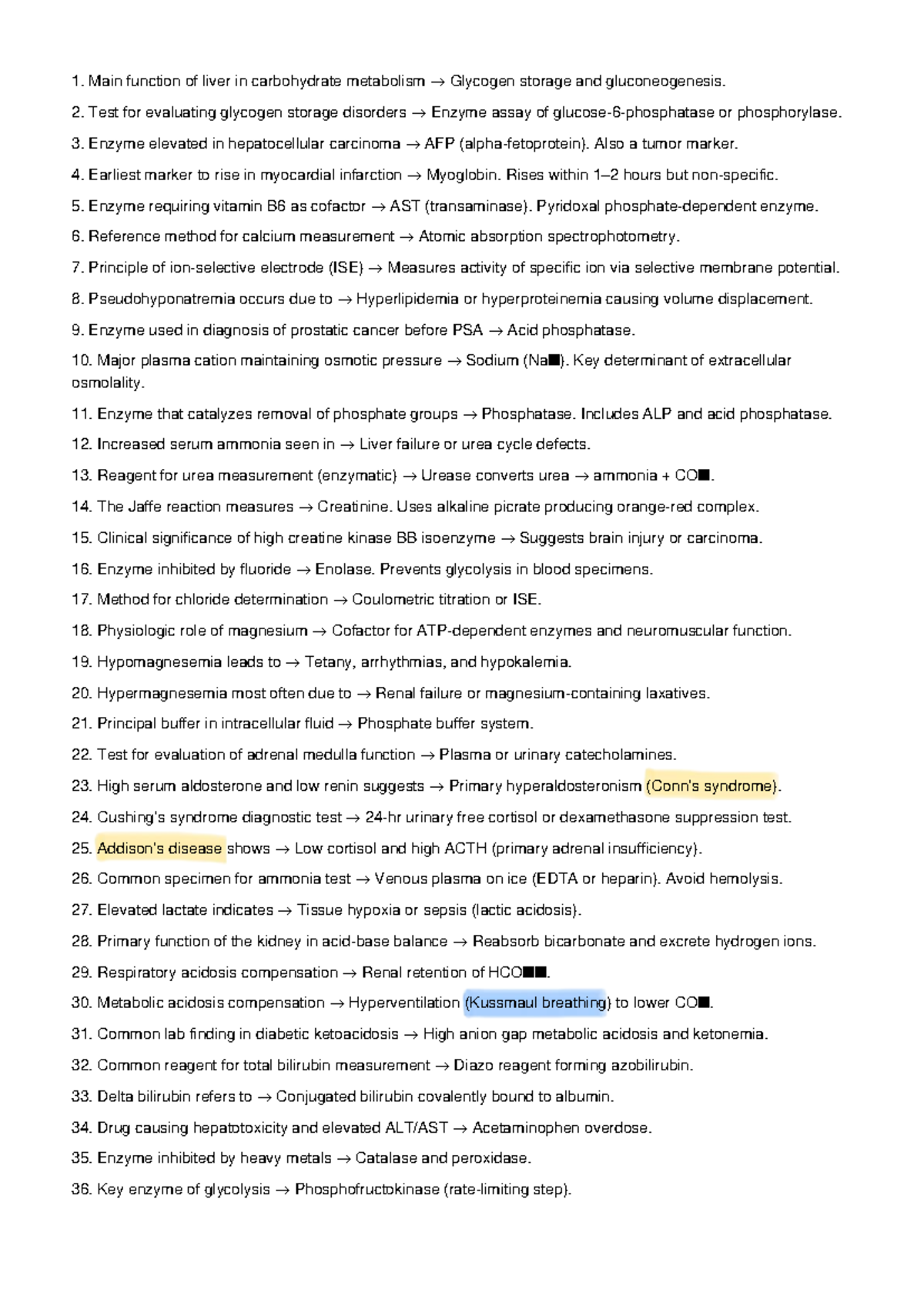Clinical Chemistry 100: High Yield Review for Key Concepts - Studocu