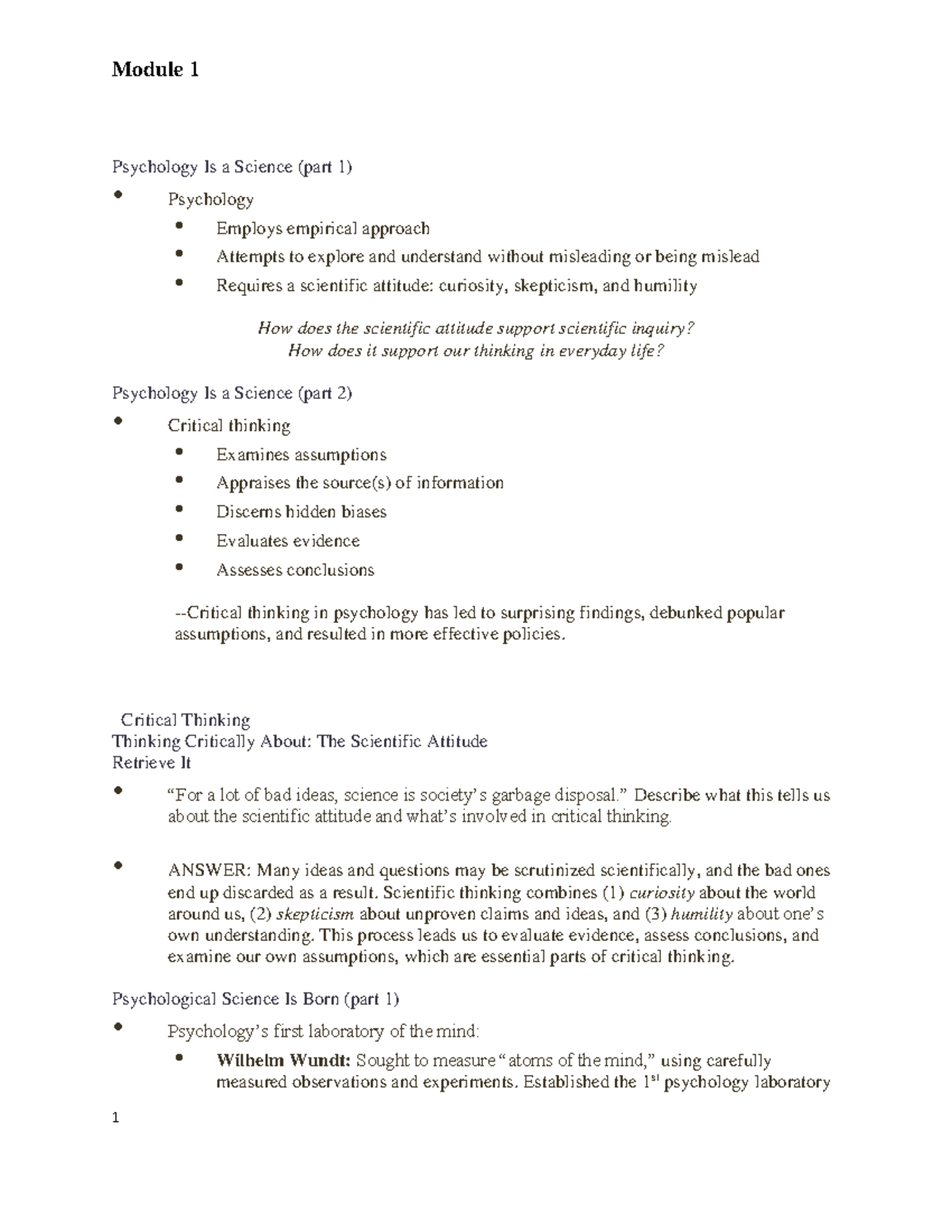 Psychology 101: Module 1 Overview of Historical Perspectives - Studocu