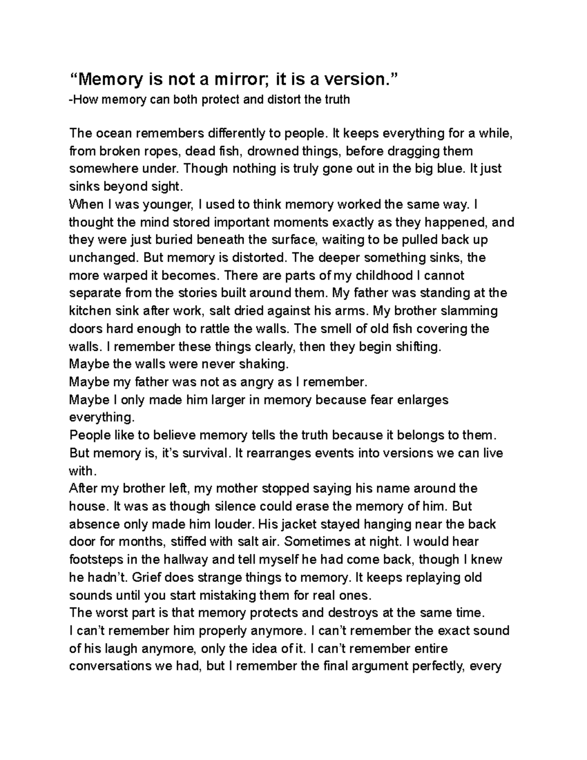 Discursive Essay: Memory is Not a Mirror - A Distorted Truth - Studocu