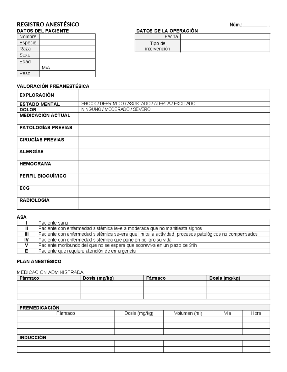 Registro Anestésico: Formato Completo para Pacientes y Procedimientos - Document Preview