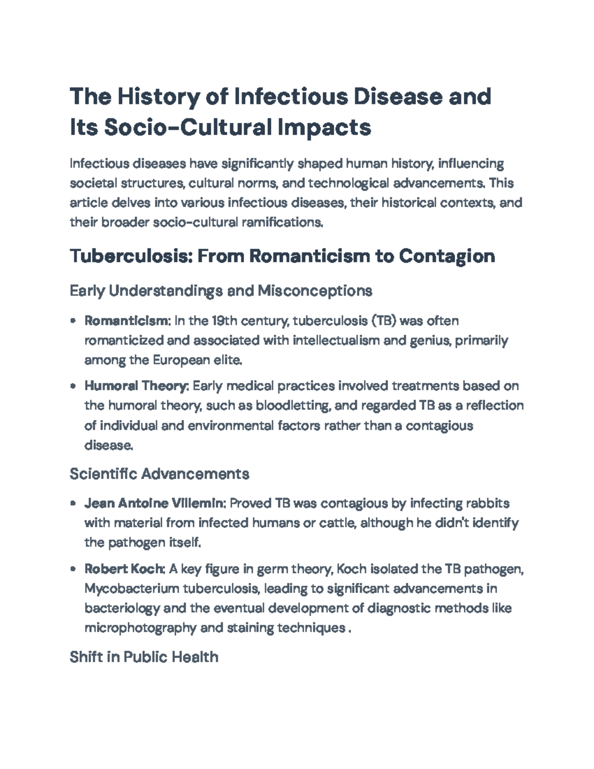 HIST 301: The Impact of Infectious Diseases on Society and Culture ...