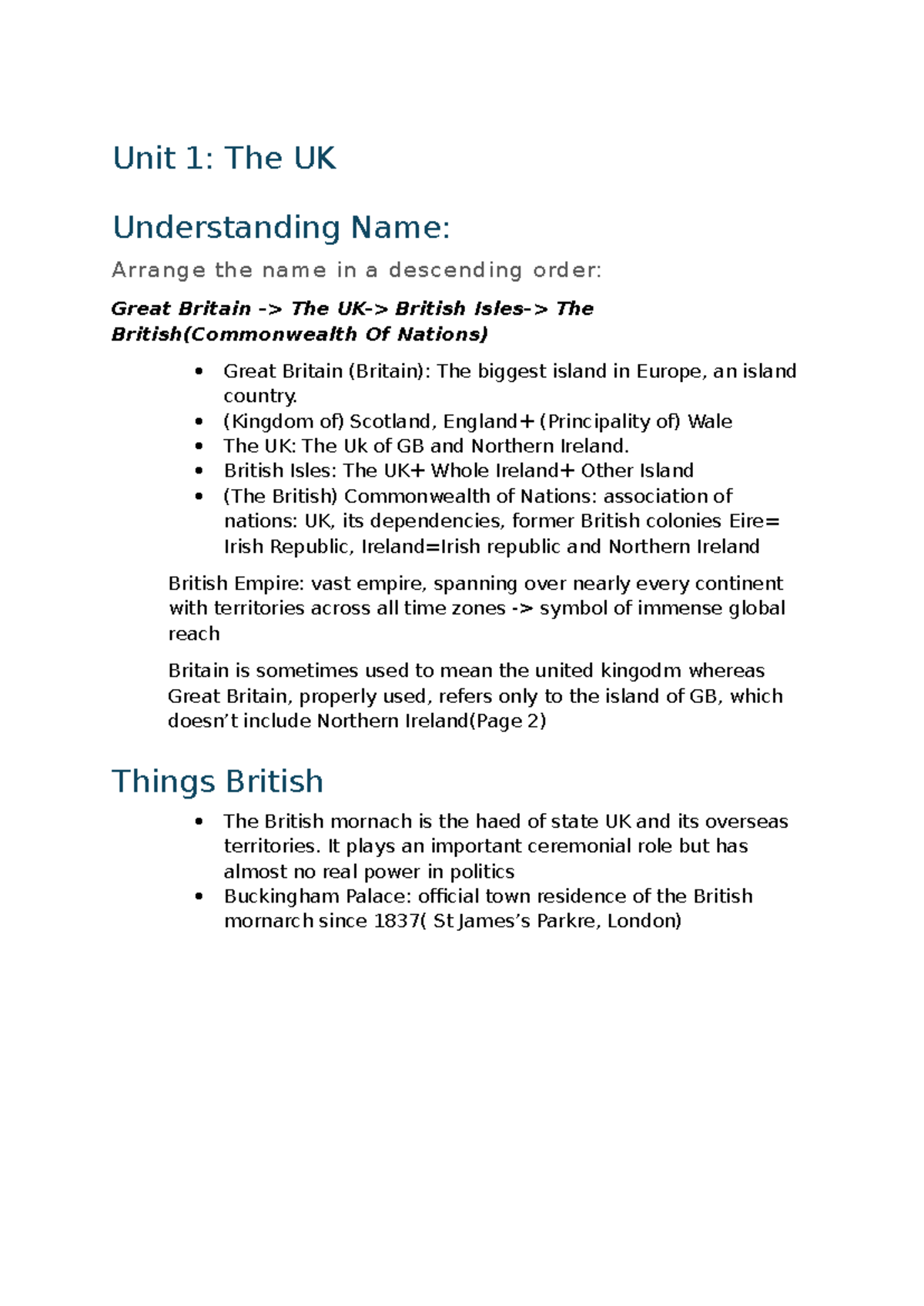 Unit 1: Understanding the UK - Key Concepts and Terms - Studocu