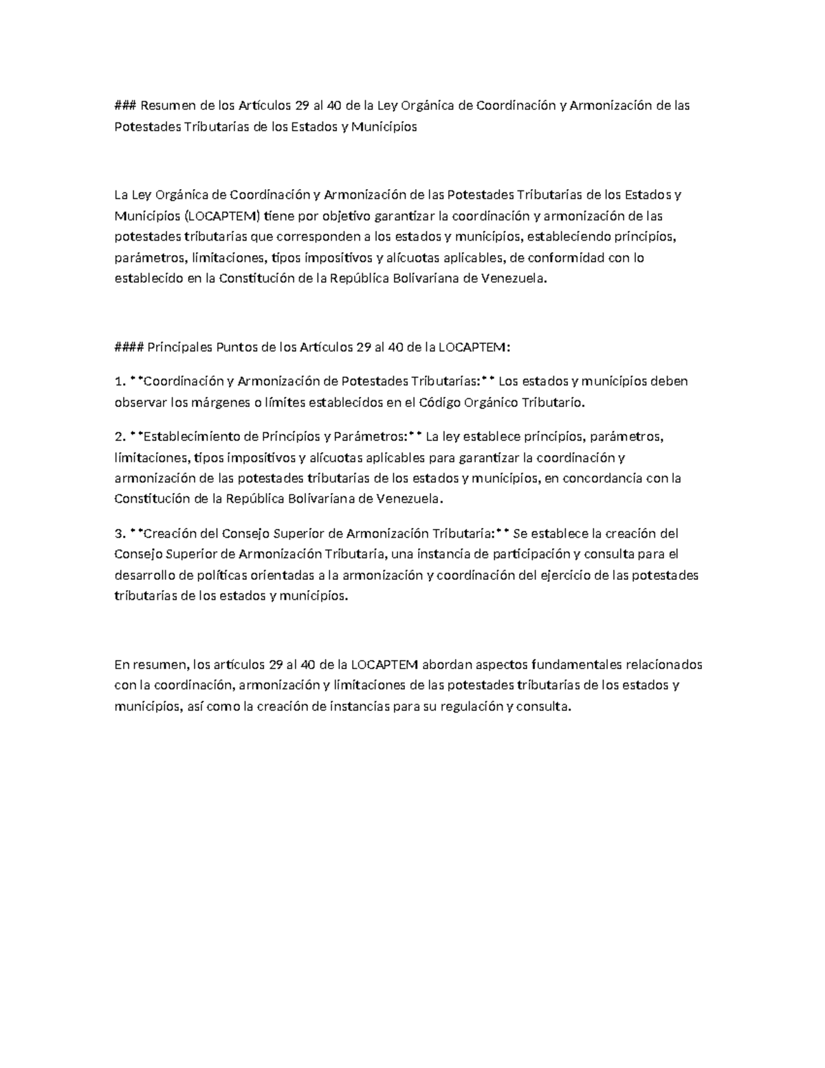 Resumen de Artículos 29-40 de la Ley Orgánica de Coordinación ...