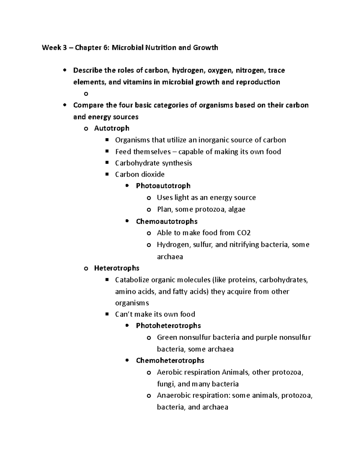 Microbio chapter 6 - Week 3 – Chapter 6: Microbial Nutrition and Growth ...
