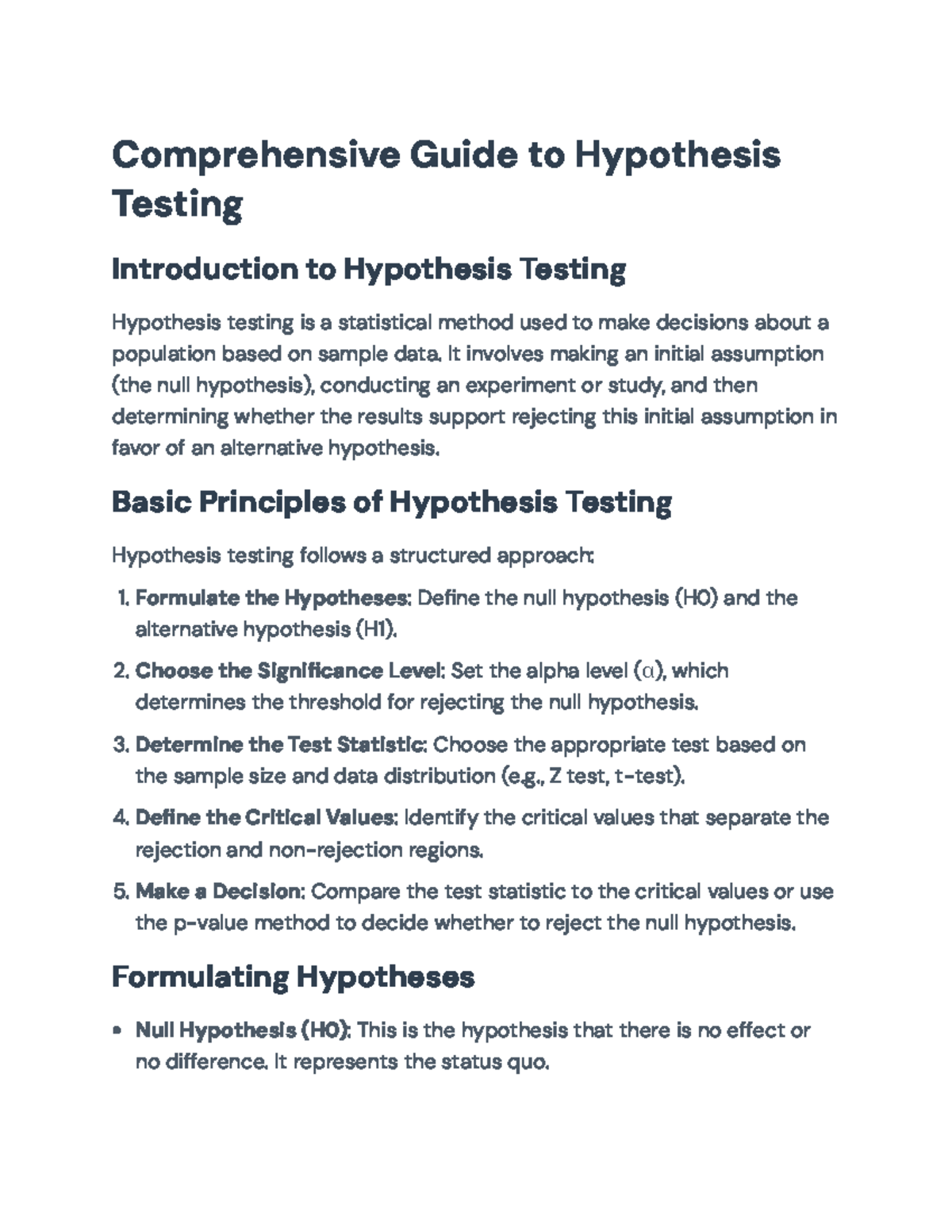 Comprehensive Guide to Hypothesis Testing in Statistics (Course Code ...