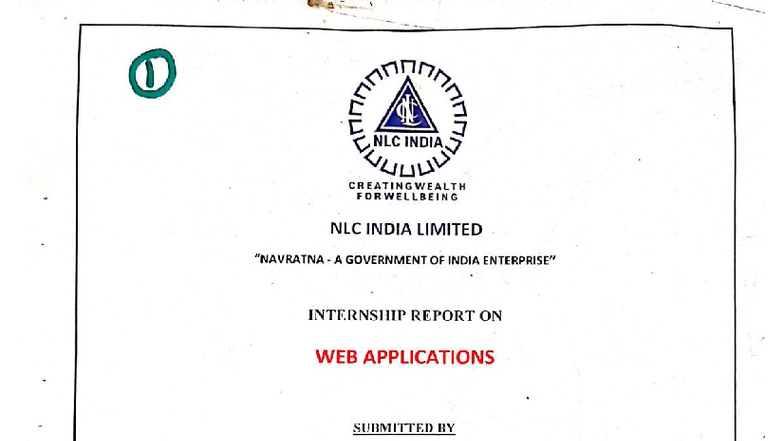 NLC INDIA LIMITED Internship Report on Web Applications - Studocu