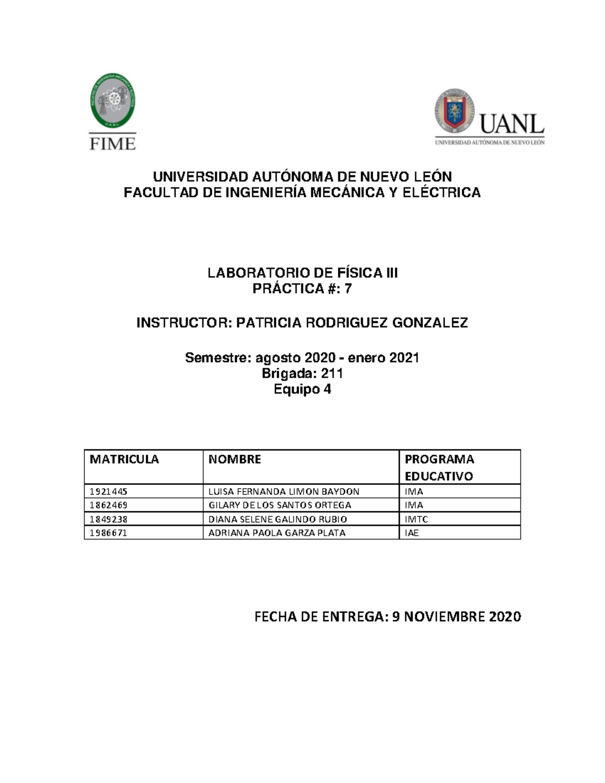 Practica 7 lab fisica 2 - UNIVERSIDAD AUTÓNOMA DE NUEVO LEÓN FACULTAD ...