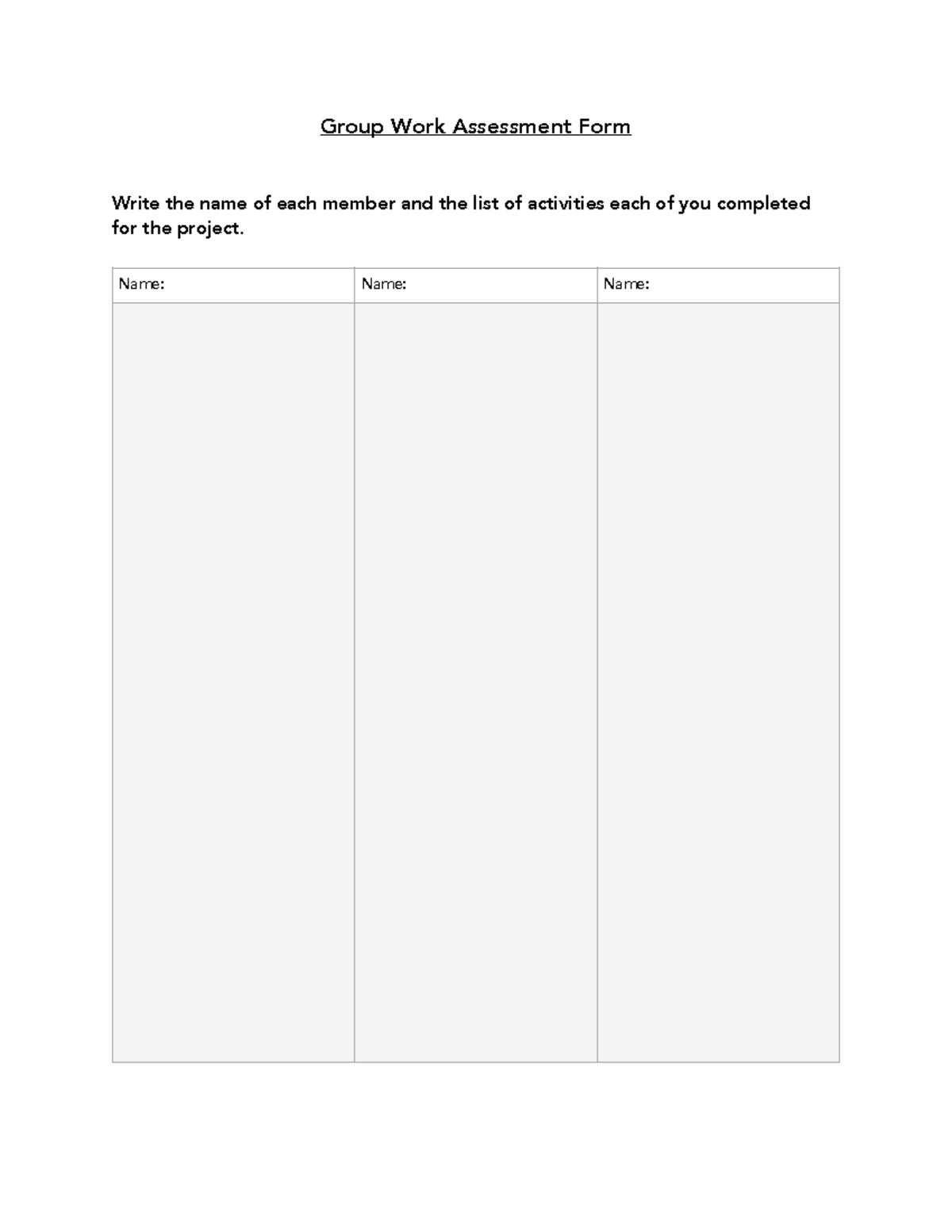 P1-Group Work Assessment Form - Group Work Assessment Form Write the ...