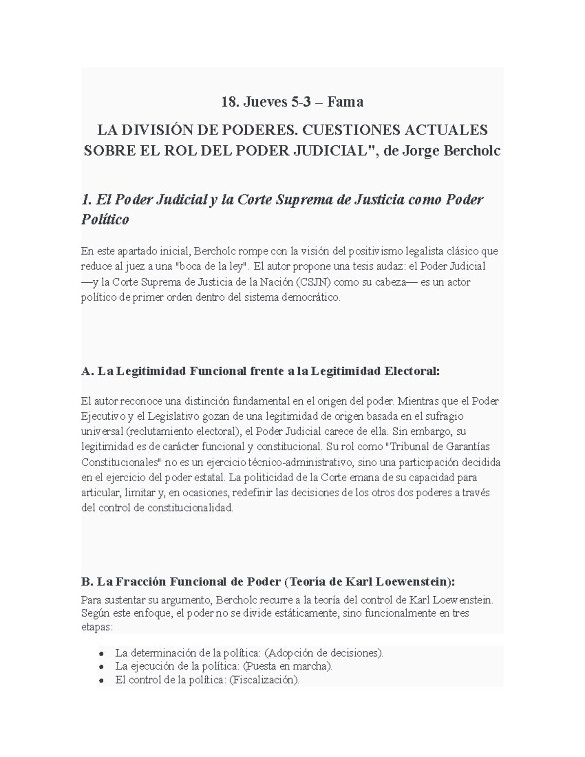 18. Fama LA DIVISIÓN DE PODERES: Análisis del Poder Judicial y su Rol ...