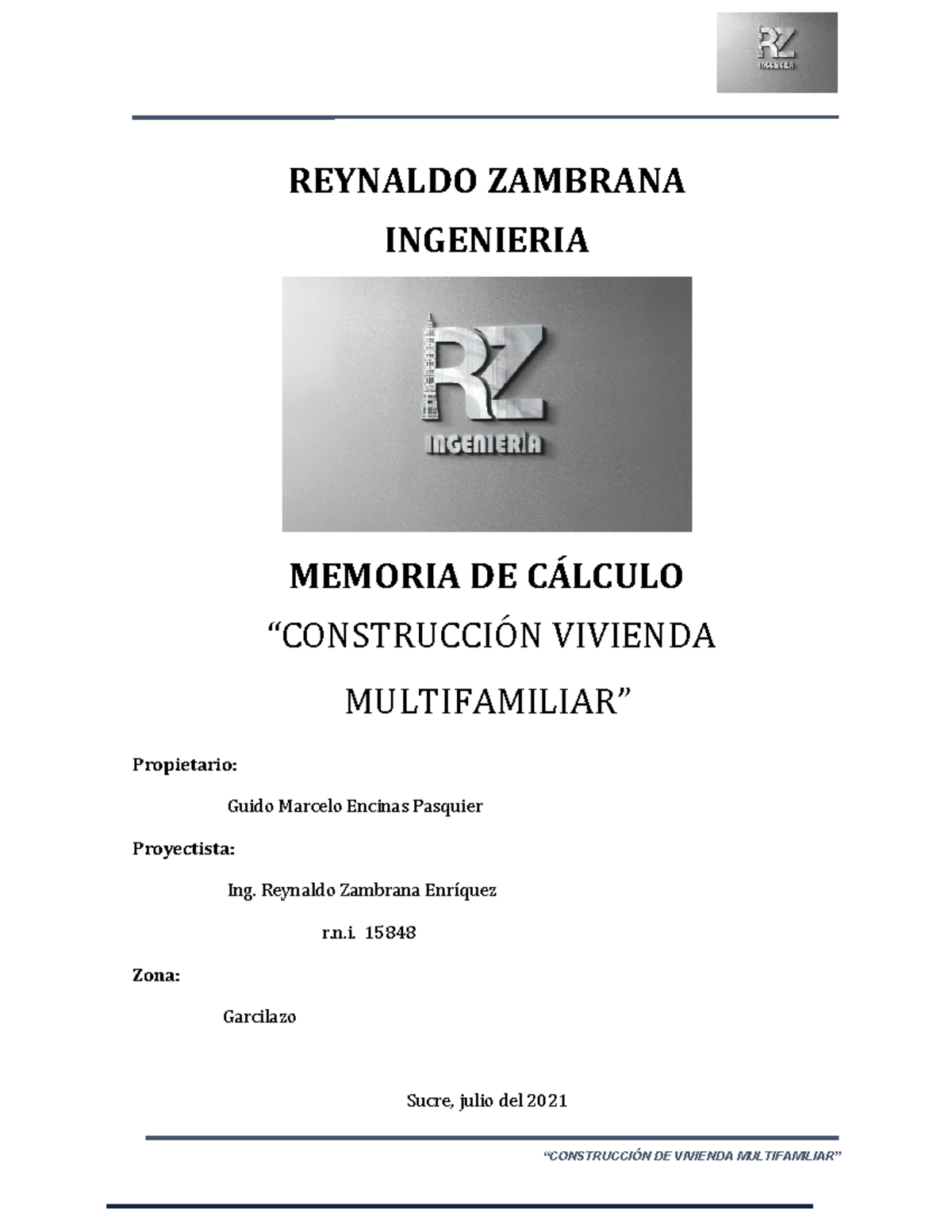 Memoria de Cálculo Estructural N Vivienda - Ing. Reynaldo Zambrana - Document Preview