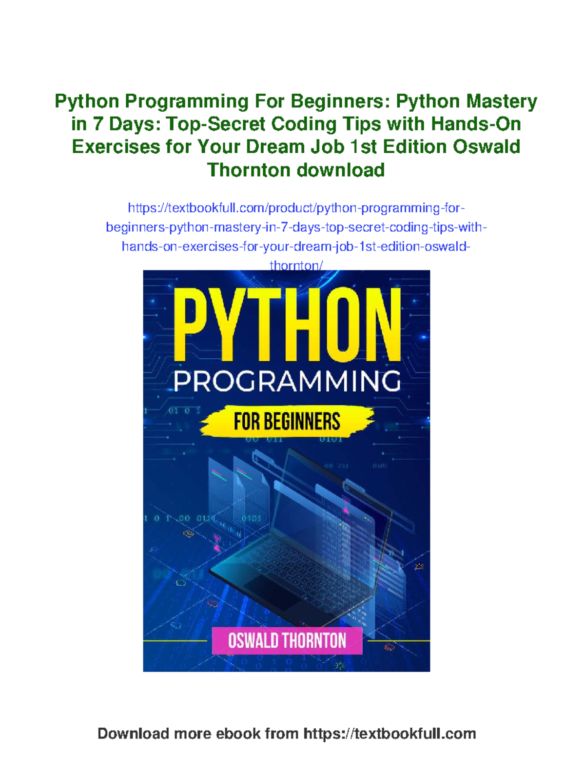 Python Programming for Beginners: Mastering Basics in 7 Days - Studocu