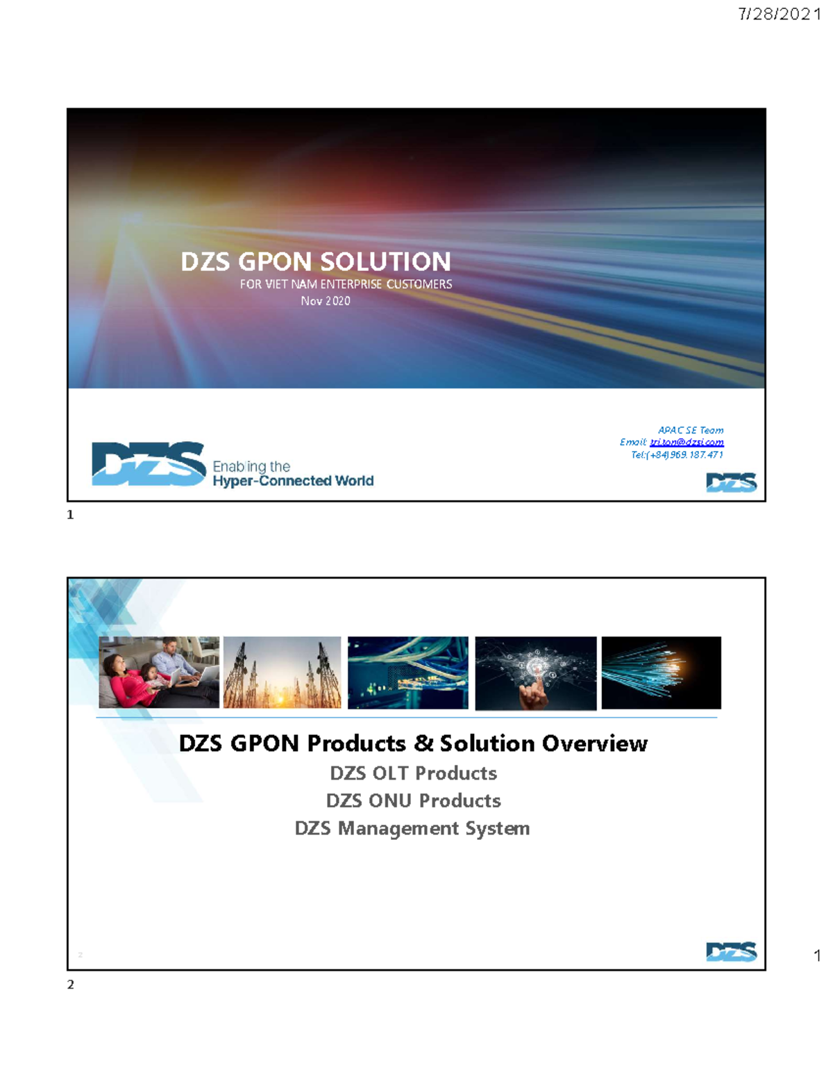 DZS GPON Solutions Overview for Vietnam Enterprises - Nov 2020 - Studocu