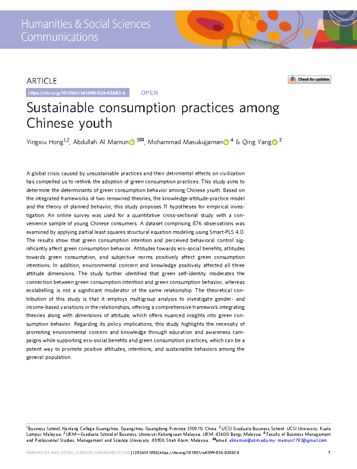 S41599 024 03582 5 - Determinants of Green Consumption Behavior Among ...