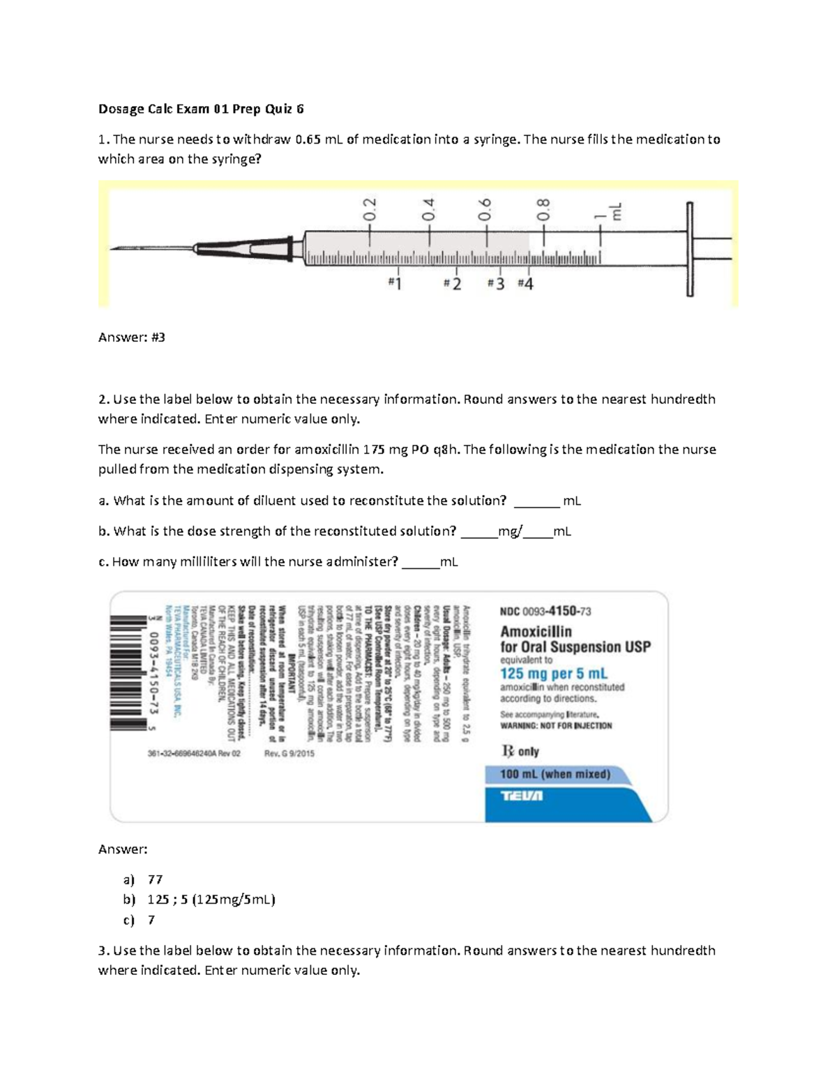 Dosage Calculation Exam 01: Preparation Quiz 6 Review Guide - Studocu
